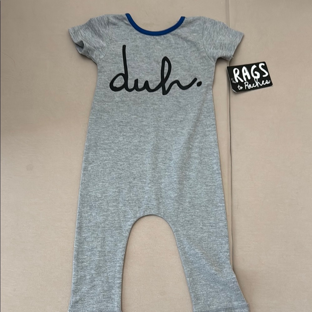 Gray Romper with Blue Trim